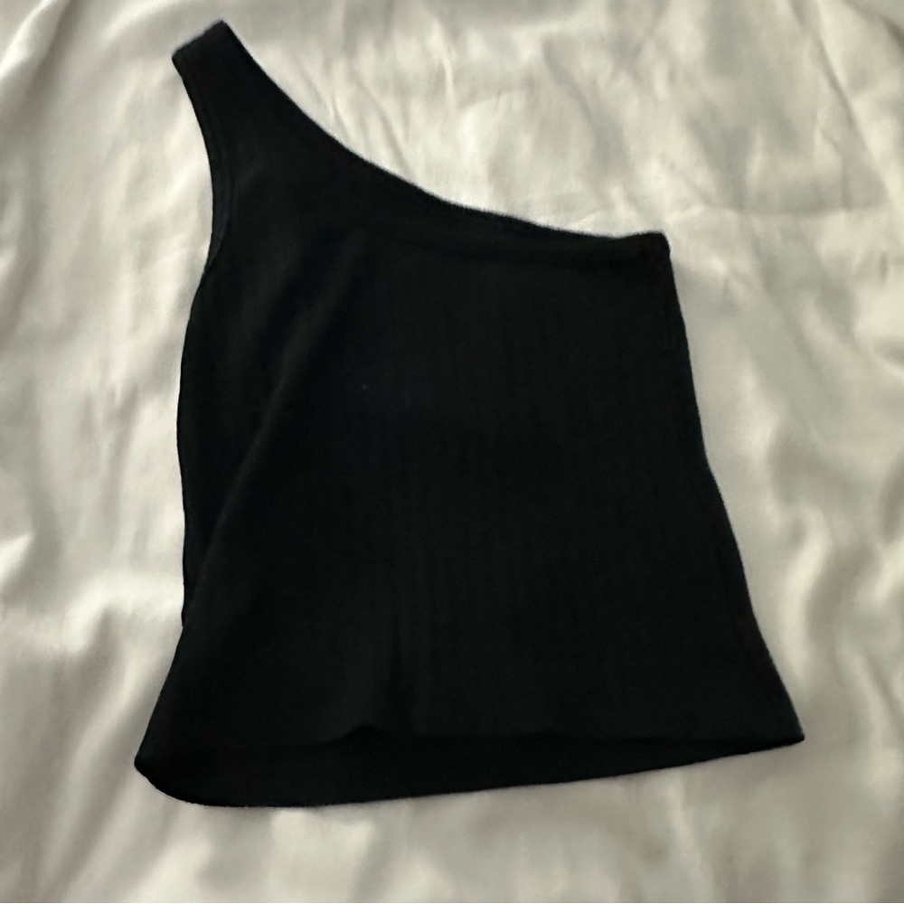 Black Ribbed One Shoulder Top - Picture 5 of 5